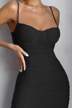 Love Tapes | Black Corset Mesh Midi Dress