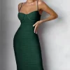 Love Tapes | Bottle Green Corset Mesh Midi Dress