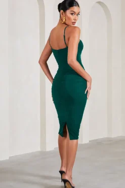 Love Tapes | Dark Green Corset Mesh Midi Dress