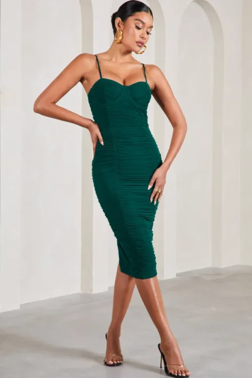 Love Tapes | Dark Green Corset Mesh Midi Dress