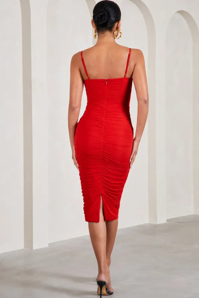 Love Tapes | Red Corset Mesh Midi Dress
