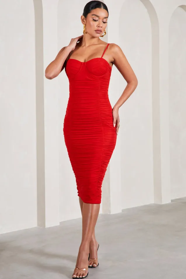 Love Tapes | Red Corset Mesh Midi Dress