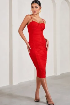 Love Tapes | Red Corset Mesh Midi Dress