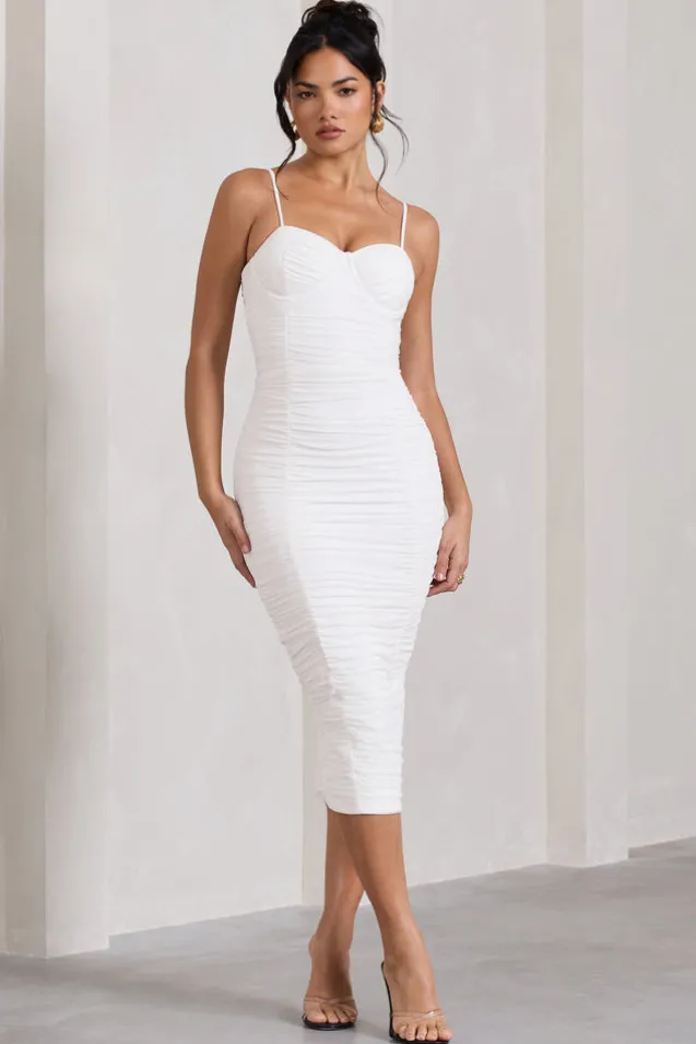 Love Tapes | White Corset Mesh Midi Dress
