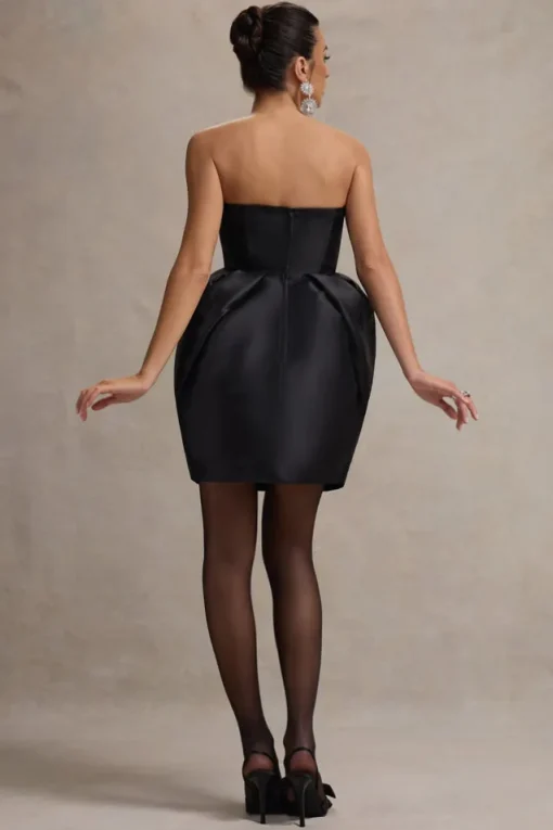 Lovebug | Black Bandeau Mini Dress With Tulip Skirt