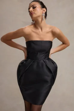 Lovebug | Black Bandeau Mini Dress With Tulip Skirt