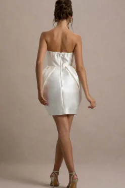 Lovebug | Ivory Bandeau Mini Dress With Tulip Skirt