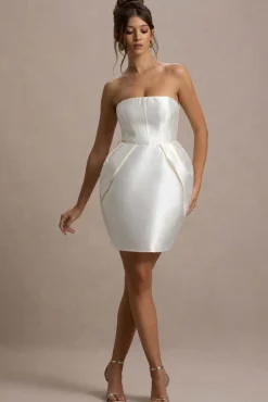 Lovebug | Ivory Bandeau Mini Dress With Tulip Skirt