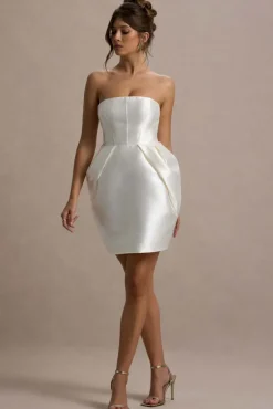 Lovebug | Ivory Bandeau Mini Dress With Tulip Skirt