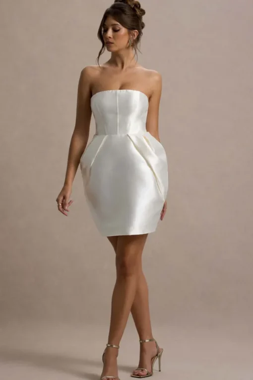 Lovebug | Ivory Bandeau Mini Dress With Tulip Skirt
