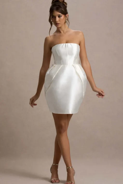Lovebug | Ivory Bandeau Mini Dress With Tulip Skirt