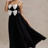 Loved Up | Black Strappy Pleated Maxi Dress With Bows