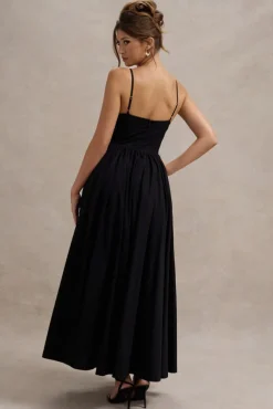 Loved Up | Black Strappy Pleated Maxi Dress With Bows