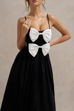 Loved Up | Black Strappy Pleated Maxi Dress With Bows