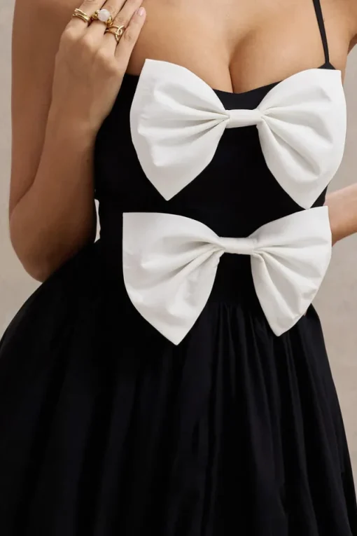 Loved Up | Black Strappy Pleated Maxi Dress With Bows