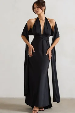 Lucca | Black Satin Long Shawl