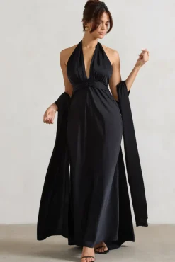 Lucca | Black Satin Long Shawl