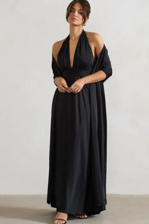 Lucca | Black Satin Long Shawl