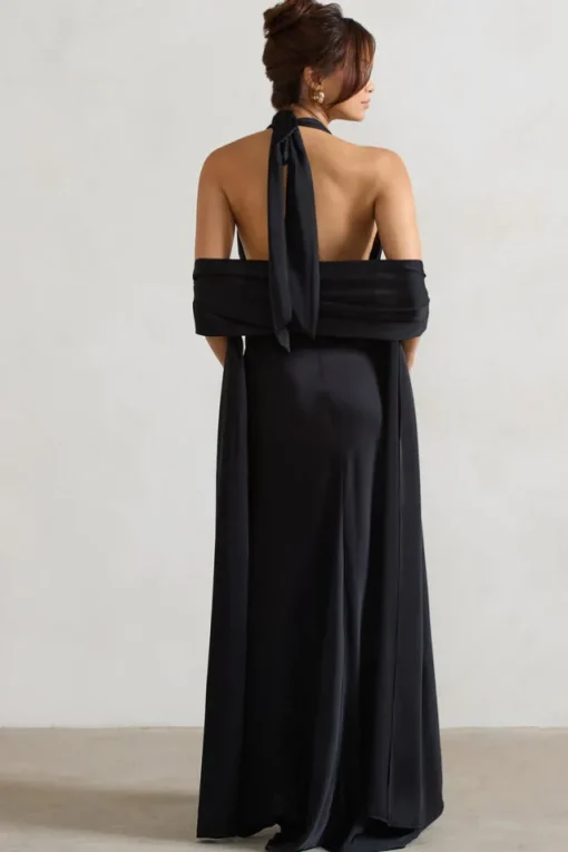 Lucca | Black Satin Long Shawl