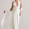 Lucca | Ivory Satin Long Shawl