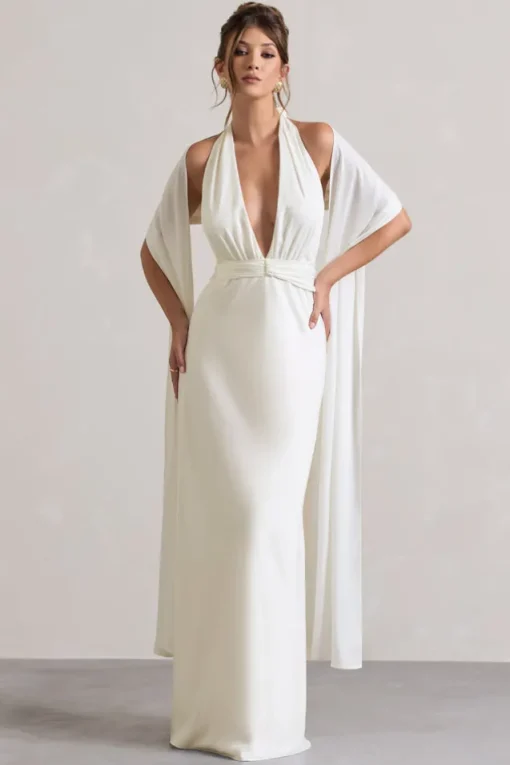Lucca | Ivory Satin Long Shawl