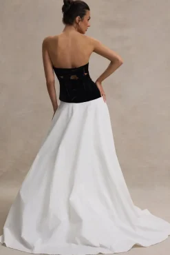 Lucienne | Black u0026 Cream Sweetheart Corset Split Maxi Dress