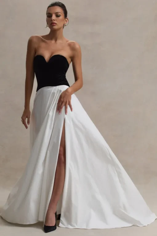 Lucienne | Black u0026 Cream Sweetheart Corset Split Maxi Dress