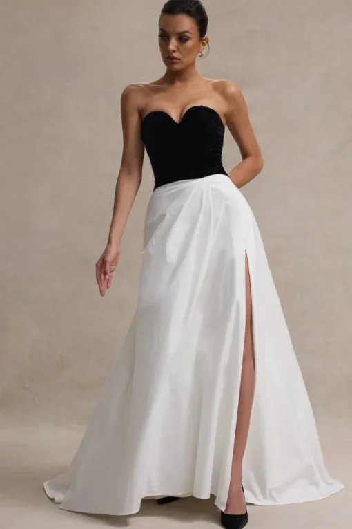 Lucienne | Black u0026 Cream Sweetheart Corset Split Maxi Dress