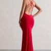 Lucky Day | Red Cross Over Back Fishtail Maxi Dress