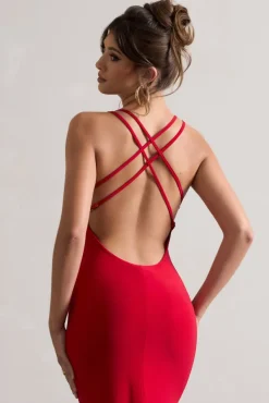Lucky Day | Red Cross Over Back Fishtail Maxi Dress