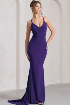 Lucky Number | Purple Cross Back Fishtail Maxi Dress