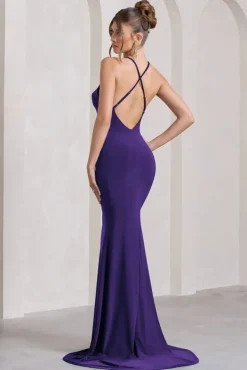 Lucky Number | Purple Cross Back Fishtail Maxi Dress