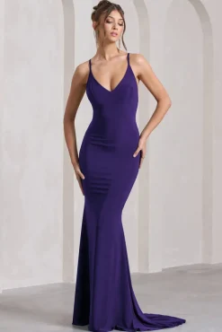 Lucky Number | Purple Cross Back Fishtail Maxi Dress