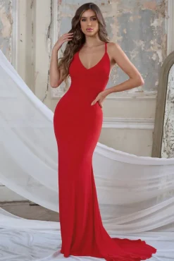 Lucky Number | Red Cross Back Fishtail Maxi Dress