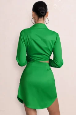 Lucky Star | Green Cut Out Wrap Front Shirt Mini Dress