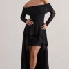 Lunara | Black Bardot High-Low Maxi Dress