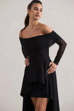 Lunara | Black Bardot High-Low Maxi Dress