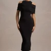 Lupine | Black Mesh Bardot Bodycon Midi Dress