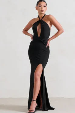 Luxuria | Black Halter Cut Out Maxi Dress