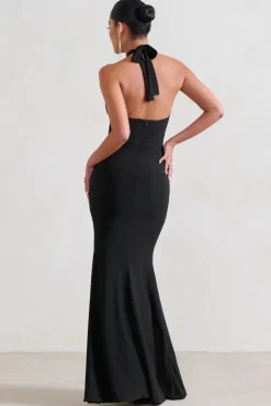 Luxuria | Black Halter Cut Out Maxi Dress