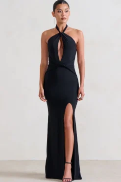 Luxuria | Black Halter Cut Out Maxi Dress