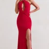 Luxuria | Red Halter Cut Out Maxi Dress