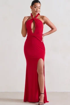 Luxuria | Red Halter Cut Out Maxi Dress