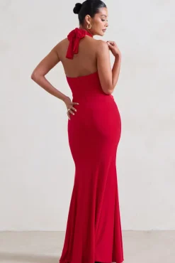 Luxuria | Red Halter Cut Out Maxi Dress