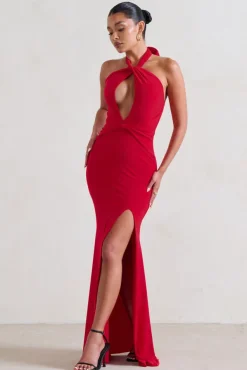 Luxuria | Red Halter Cut Out Maxi Dress