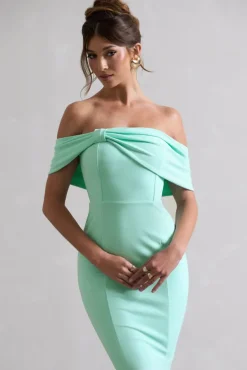 Lydia | Mint Bardot Bow Detail Midi Dress