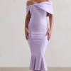 Lydia | Pastel Lilac Bardot Bow Detail Midi Dress