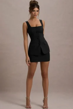 Maci | Black Tailored Square-Neck Mini Dress