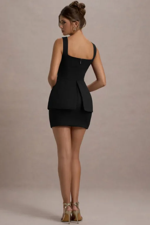 Maci | Black Tailored Square-Neck Mini Dress