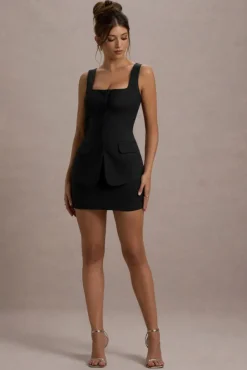 Maci | Black Tailored Square-Neck Mini Dress